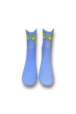 Me-vo Tekli Mavi Bay/Bayan Unisex Esnek Nem Alabilen Pamuklu Emoji Desenli Soket Çorap