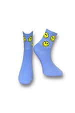 Me-vo Tekli Mavi Bay/Bayan Unisex Esnek Nem Alabilen Pamuklu Emoji Desenli Soket Çorap