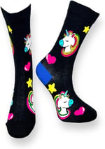 Me-vo Tekli Siyah Renkli Bay/Bayan Unisex Esnek Nem Alabilen Pamuklu Unicorn Desenli Soket Çorap