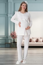 Mecit 1924 Ekru Dört Parça Hamile Lohusa Set - Bedenler: M, L, XX-Large, XL