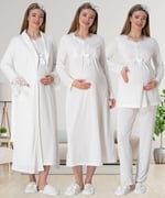 Mecit 1924 Ekru Dört Parça Hamile Lohusa Set - Bedenler: M, L, XX-Large, XL