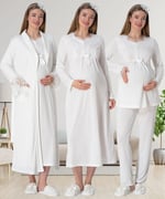 Mecit 1924 Ekru Dört Parça Hamile Lohusa Set - Bedenler: M, L, XX-Large, XL
