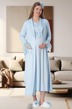 Mecit 1924 Mavi Dört Parça Hamile Lohusa Set - Bedenler: M, L, XX-Large, XL