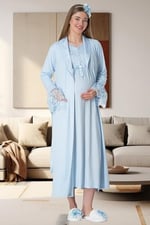 Mecit 1924 Mavi Dört Parça Hamile Lohusa Set - Bedenler: M, L, XX-Large, XL