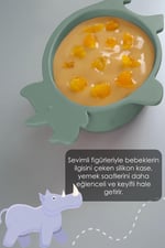 Meleni Baby 3'lü Hayvan Figürlü Silikon Bebek Mama Kasesi Seti - Şekilli Bebek Beslenme Kasesi Yeşil