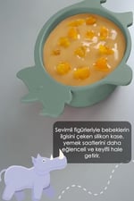 Meleni Baby 3'lü Hayvan Figürlü Silikon Bebek Mama Kasesi Seti - Şekilli Bebek Beslenme Kasesi Yeşil
