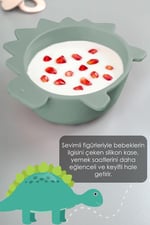 Meleni Baby 3'lü Hayvan Figürlü Silikon Bebek Mama Kasesi Seti - Şekilli Bebek Beslenme Kasesi Yeşil