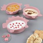 Meleni Baby 3'lü Hayvan Figürlü Silikon Bebek Mama Kasesi Seti - Şekilli Bebek Beslenme Kasesi Pembe
