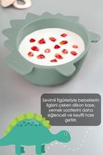 Meleni Baby 3'lü Hayvan Figürlü Silikon Bebek Mama Kasesi Seti - Şekilli Bebek Beslenme Kasesi Yeşil