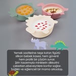 Meleni Baby 3'lü Hayvan Figürlü Silikon Bebek Mama Kasesi Seti - Şekilli Bebek Beslenme Kasesi Pembe Yeşil Bej
