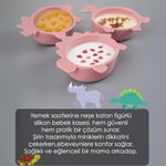 Meleni Baby 3'lü Hayvan Figürlü Silikon Bebek Mama Kasesi Seti - Şekilli Bebek Beslenme Kasesi Pembe