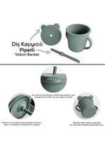 Meleni Baby 4'lü Silikon Beslenme Seti - Mama Önlüğü - Vakumlu Mama Kasesi - Pipetli Bardak - Kaşık - Yeşil