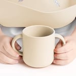 Meleni Baby 4'lü Silikon Beslenme Seti - Silikon Mama Önlüğü Kulplu Bardak Vakum Tabanlı Tabak Mama Kaşığı Krem