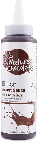 Melwiss Chocolate Bitter Tatlı Sos 330 g – Akışkan kıvamlı Waffle, Pankek, Krep, Dondurma, Kahve ve Tatlılar için Pratik Sıkılabilir Sos