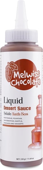 Melwiss Chocolate Fondü Şelale Sıvı Tatlı Sos 330 g – Akışkan kıvamlı Waffle, Pankek, Krep, Dondurma, Kahve ve Tatlılar için Pratik Sıkılabilir Sos