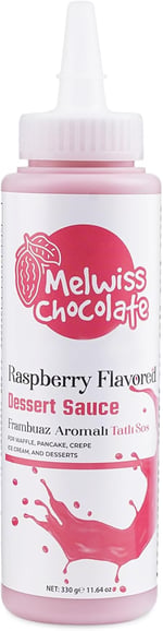 Melwiss Chocolate Frambuaz Aromalı Tatlı Sos 330 g – Akışkan kıvamlı Waffle, Pankek, Krep, Dondurma, Kahve ve Tatlılar için Pratik Sıkılabilir Sos