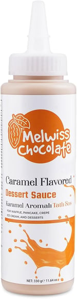 Melwiss Chocolate Karamel Aromalı Tatlı Sos 330 g – Akışkan kıvamlı Waffle, Pankek, Krep, Dondurma, Kahve ve Tatlılar için Pratik Sıkılabilir Sos