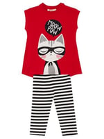 Meow Pow Kız Çocuk T-shirt Tayt Takım