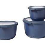 Mepal - Çok amaçlı Cirqula Round 3 parçalı set – kapaklı saklama kabı – saklama kutusu, buzdolabı, derin dondurucu ve mikrodalga fırın kabı olarak uygundur – 500 ml, 1000 ml & 2000 ml – Nordic Denim