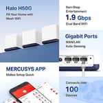 Mercusys Halo H50G 3-pack, AC1900Mbps, Dual-Band, Gigabit Portları, 100'e Kadar Cihaz Bağlanabilir, 550 m²'ye Kadar Kapsama, Akıllı Bağlantı, Mobil Uygulama ile Kolay Kurulum, Wi-Fi 5 Mesh Sistemi