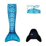 Mermaids Blue Deniz Kızı Bikini Kostüm Seti, 3'lü Takım, Mavi,%80 Polyester,%20 Elastan, Lycra Xtra Life Kumaş, 3D Efektli Pullu Tasarım, Yaş Seçeneği