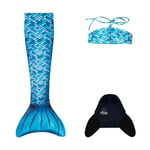 Mermaids Blue Deniz Kızı Bikini Kostüm Seti, 3'lü Takım, Mavi,%80 Polyester,%20 Elastan, Lycra Xtra Life Kumaş, 3D Efektli Pullu Tasarım, Yaş Seçeneği