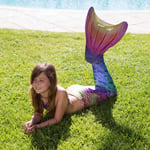Mermaids Rainbow Deniz Kızı Kostümü, 4'lü Set, Bikini ve Kuyruk, Gökkuşağı Renkli, Kız Çocuk,%80 Polyester,%20 Elastan, 3D Parlak Pullu, Yaş Seçeneği
