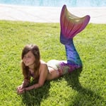 Mermaids Rainbow Deniz Kızı Kostümü, 4'lü Set, Bikini ve Kuyruk, Gökkuşağı Renkli, Kız Çocuk,%80 Polyester,%20 Elastan, 3D Parlak Pullu, Yaş Seçeneği
