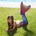 Mermaids Rainbow Deniz Kızı Kostümü, 4'lü Set, Bikini ve Kuyruk, Gökkuşağı Renkli, Kız Çocuk,%80 Polyester,%20 Elastan, 3D Parlak Pullu, Yaş Seçeneği