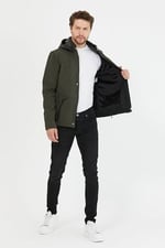 Mero Life Erkek Haki Kapüşonlu Outdoor Su Ve Rüzgar Geçirmez Softshell Spor Mont 3XL-1 Mero-445NM