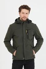 Mero Life Erkek Haki Kapüşonlu Outdoor Su Ve Rüzgar Geçirmez Softshell Spor Mont 3XL-1 Mero-445NM
