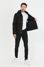 Mero Life Erkek Lacivert Kapüşonlu Su ve Rüzgar Geçirmez Softshell Mont 3XL-1 Mero-41NM