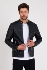 Mero Life Erkek Siyah Dar Kesim Yeni Sezon Deri Ceket Mont S-1 Mero-646NM