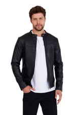 Mero Life Erkek Siyah Yeni Sezon Deri Ceket Mont S-1 Mero-598NM