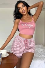 Merry See Askılı Sleep Basklı Sortlu Pijama Takımı
