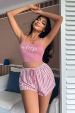 Merry See Askılı Sleep Basklı Sortlu Pijama Takımı