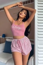 Merry See Askılı Sleep Basklı Sortlu Pijama Takımı