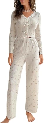 Merry See Özel Örme Kumaş Baskılı Uzun Kollu Pijama Takımı