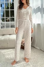 Merry See Özel Örme Kumaş Baskılı Uzun Kollu Pijama Takımı