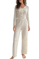 Merry See Özel Örme Kumaş Baskılı Uzun Kollu Pijama Takımı