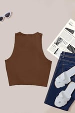 Merry See Tek Renk 1 Adet Kadın Kolsuz Örme Kumaş Bluz Crop