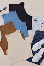 Merry See Tek Renk 1 Adet Kadın Kolsuz Örme Kumaş Bluz Crop
