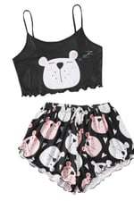 Merry See Uyuyan Ayıcık Basklı Ultrasoft Askılı Sortlu Pijama Takımı