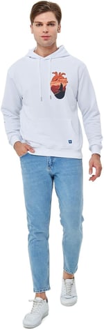 Mesfeno Göğüs Baskılı Regular Fit Siyah Kapüşonlu Sweatshirt