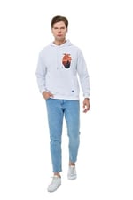 Mesfeno Göğüs Baskılı Regular Fit Siyah Kapüşonlu Sweatshirt