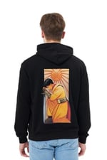 Mesfeno Sırt Baskılı Regular Fit Siyah Kapüşonlu Sweatshirt