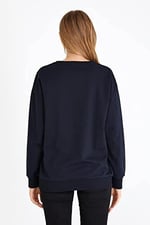 Metalic Antrasit Kadın Basic Bisiklet Yaka Sweatshirt