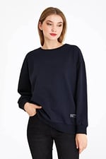Metalic Antrasit Kadın Basic Bisiklet Yaka Sweatshirt