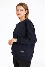 Metalic Antrasit Kadın Basic Bisiklet Yaka Sweatshirt