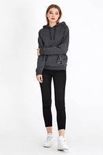 Metalic Kadın Lacivert Renk Kapüşonlu Basic Örme Sweatshirt